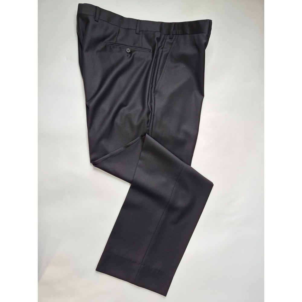 Santorelli Mens Flat Front Wool Dress Pants 42x33 Black Italy Luxury Serge